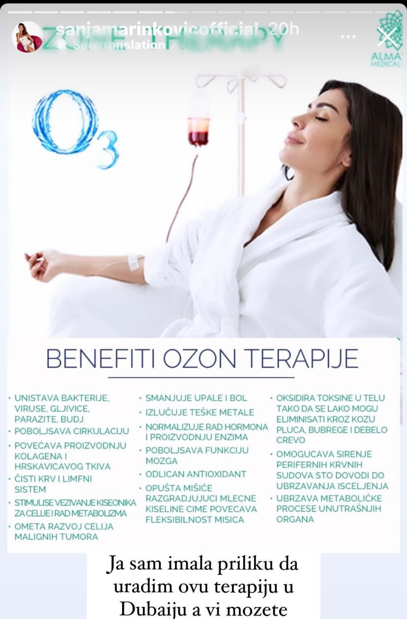 Ozon terapija po savetu Sanje Marinkovic, instagram